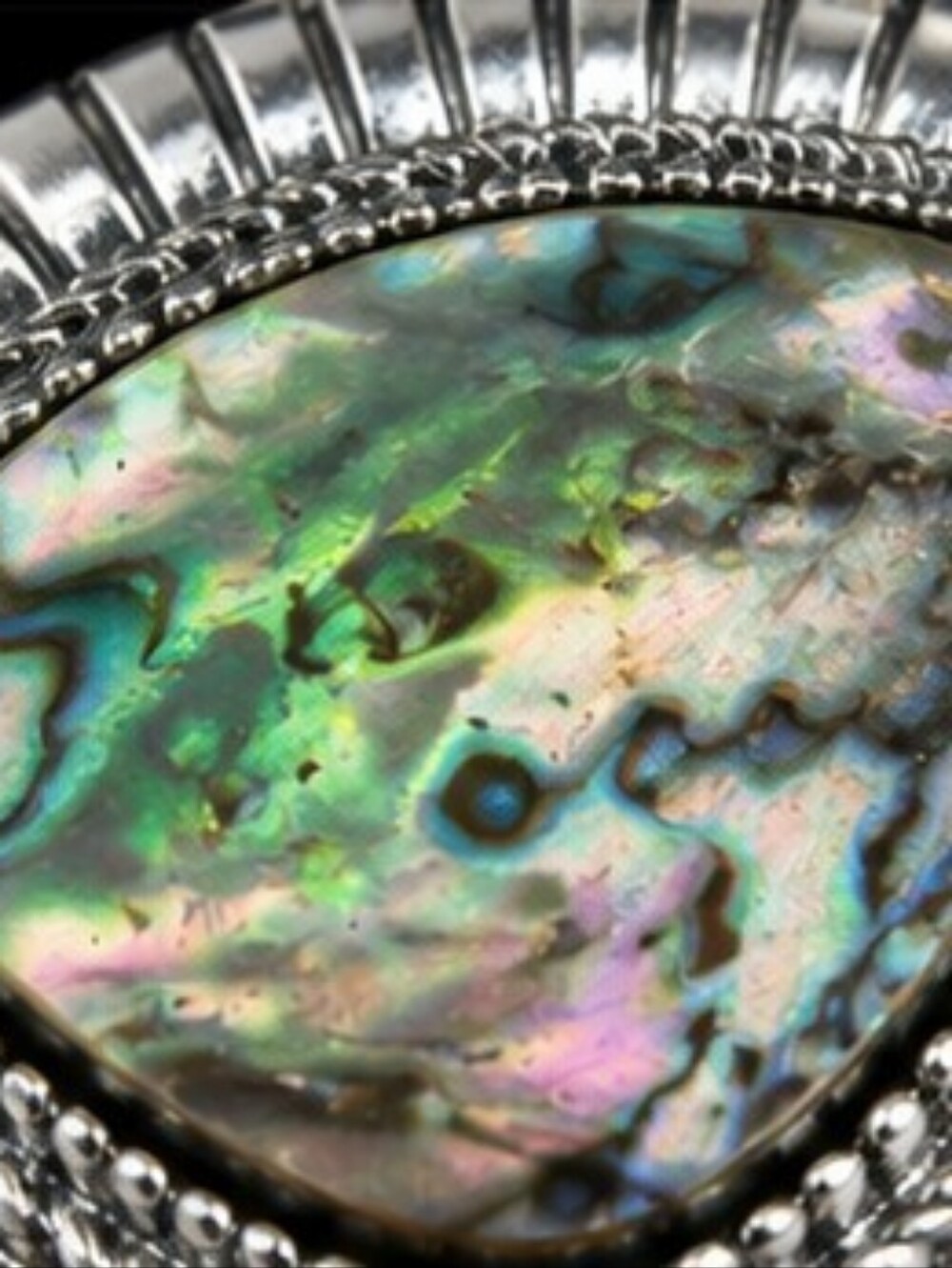 Natural Abalone Shell Statement Necklace & Earrings Set NWT Rhodium Plated Silve - Picture 6 of 9